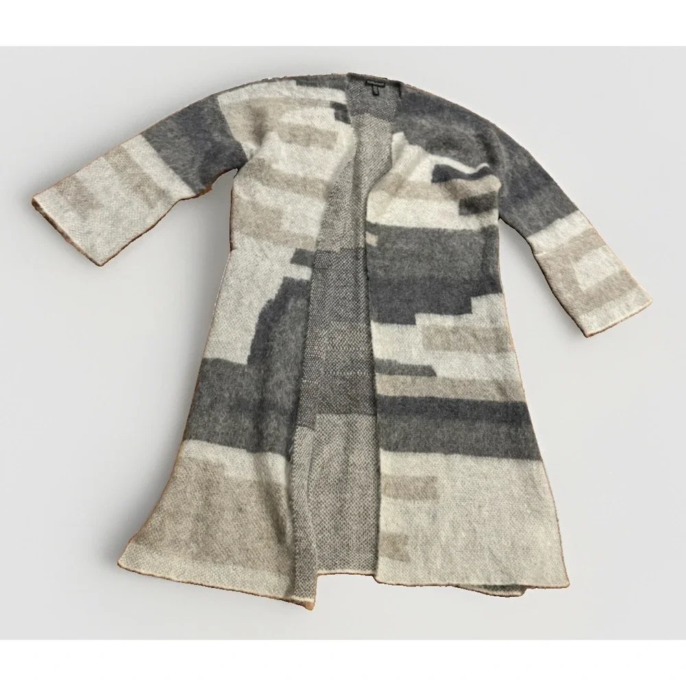 Eileen Fisher Brushed Alpaca Mohair Duster Long Cardigan Sweater Open Front L